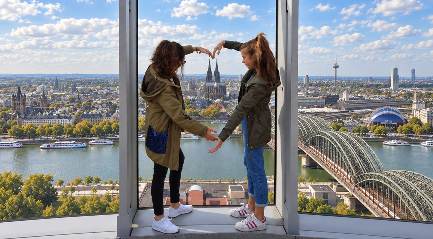 Zwei M&auml;dchen vor dem Eiffelturm in Paris.