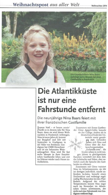Originaler Zeitungsausschnitt zum Austauschbericht