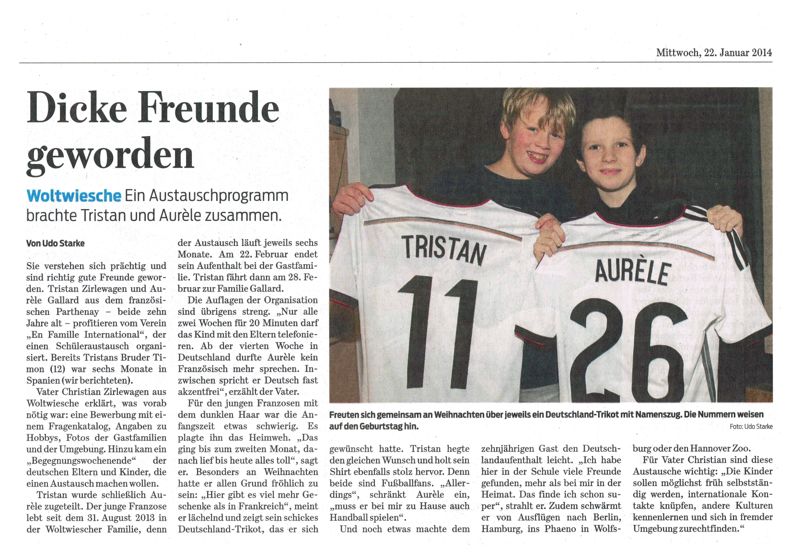 Originaler Zeitungsausschnitt zum Austauschbericht