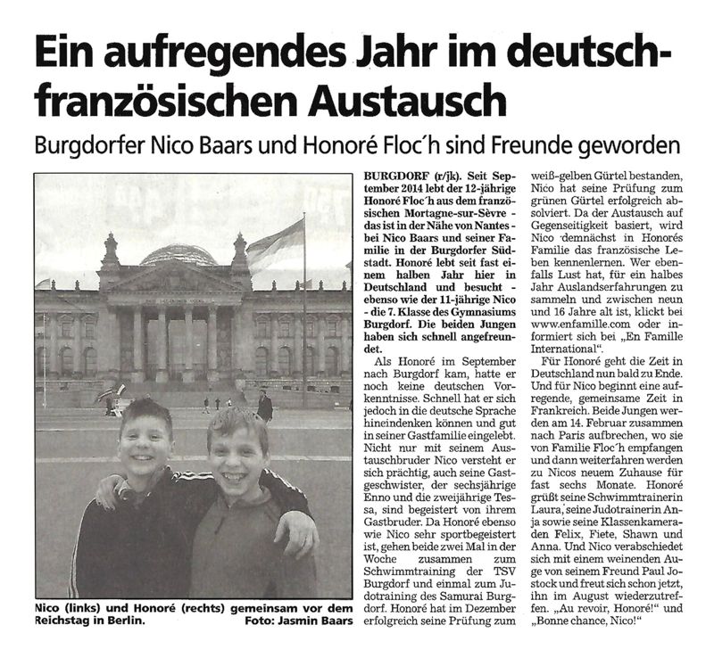 Originaler Zeitungsausschnitt zum Austauschbericht